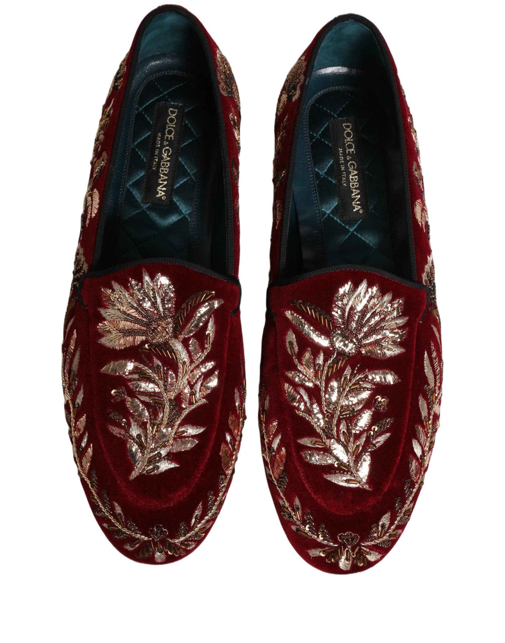Red Velvet Floral Embroidery Loafers Shoes