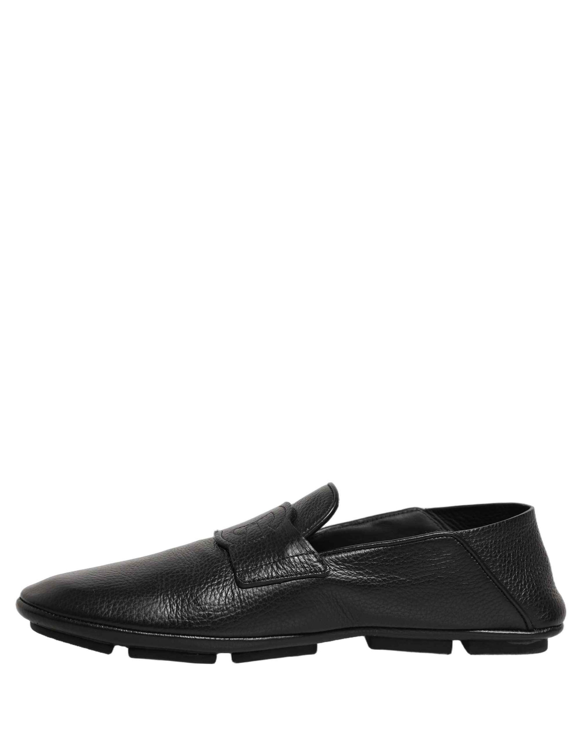 Black Deerskin Leather Driver Loafers Shoes
