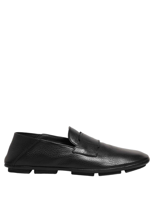 Black Deerskin Leather Driver Loafers Shoes