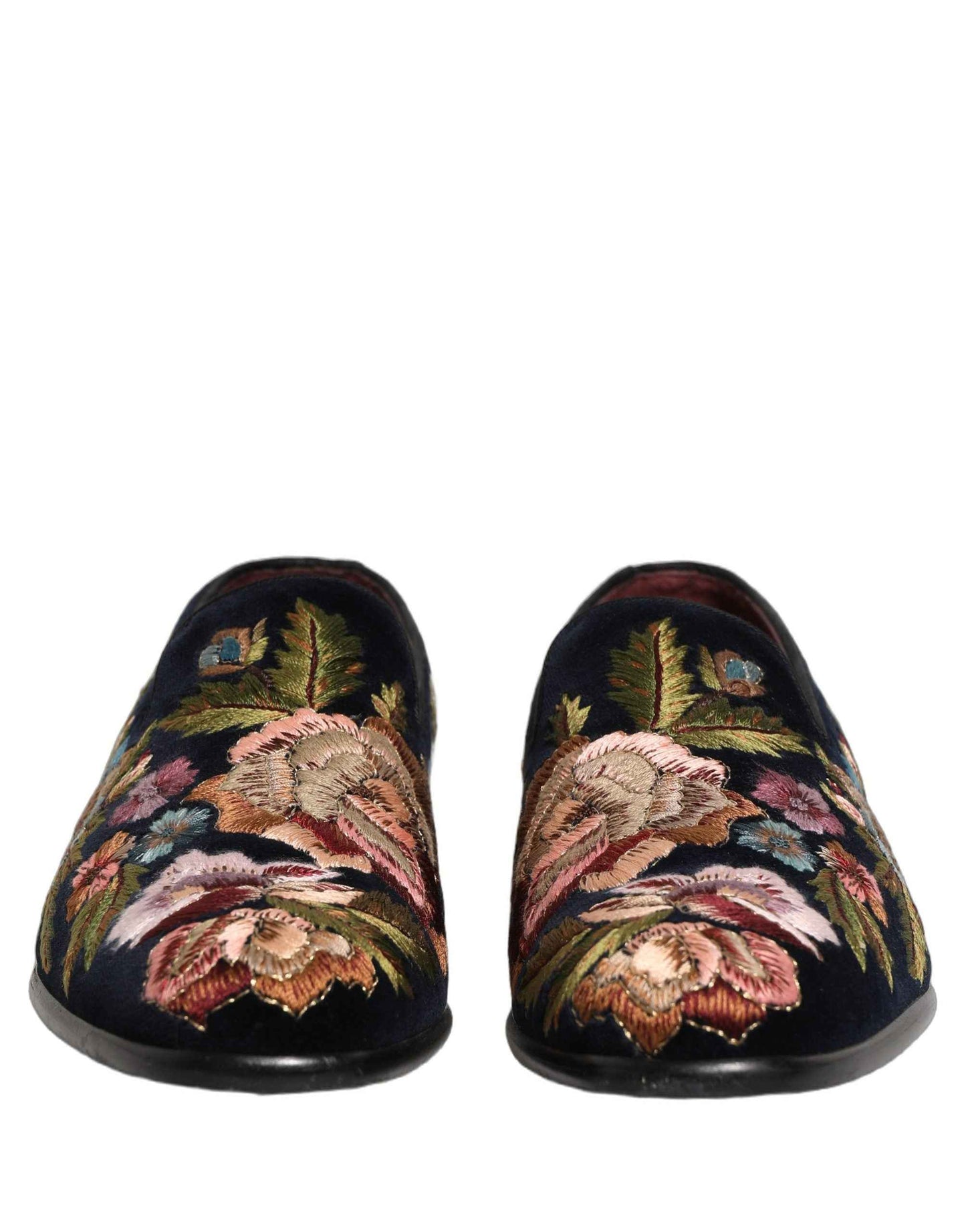 Black Velvet Floral Embroidery Loafers Shoes