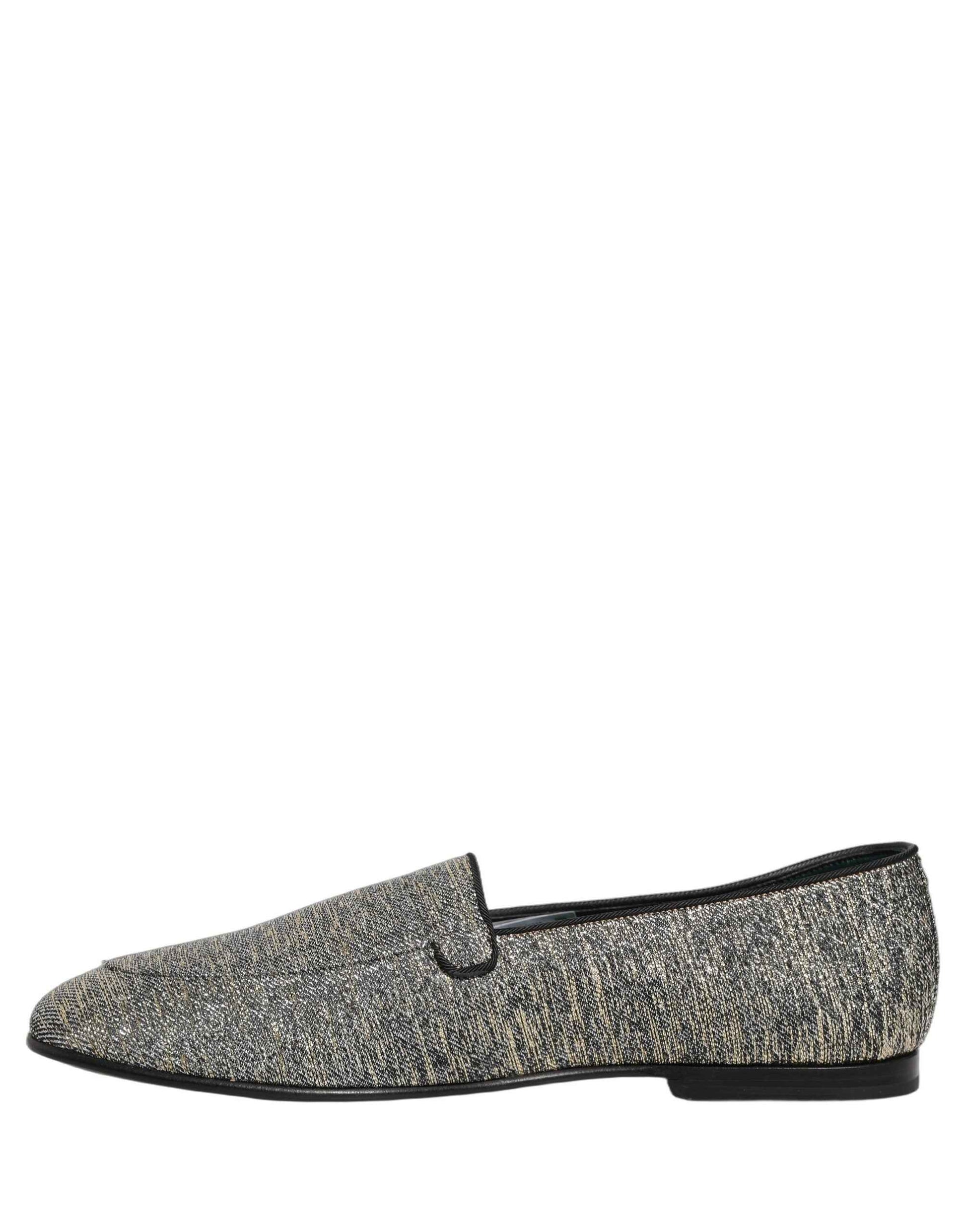 Gray Glitter Lurex DG Logo Dress Loafers Shoes