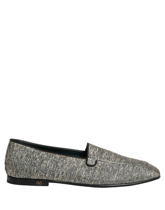 Gray Glitter Lurex DG Logo Dress Loafers Shoes