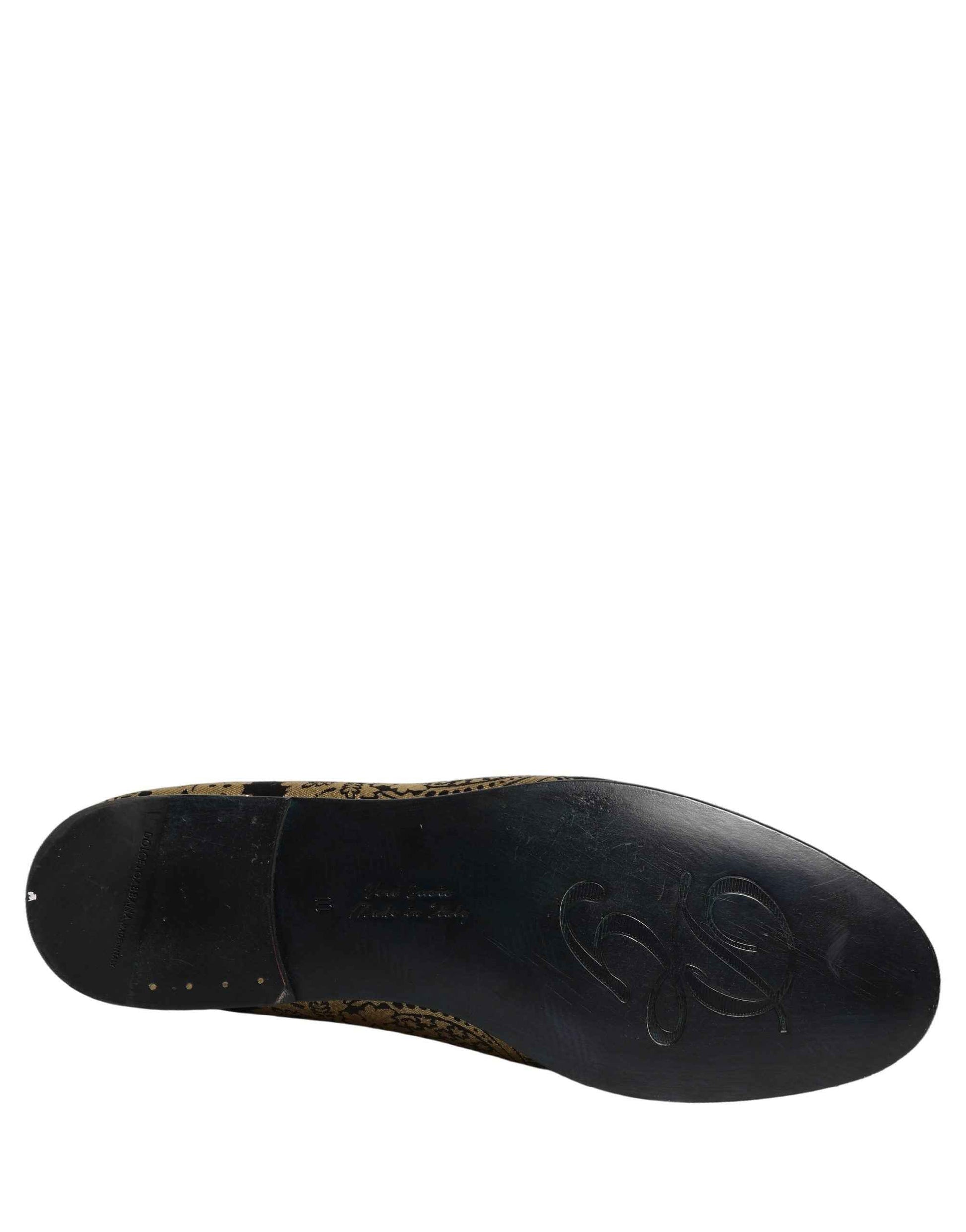 Gold Jacquard Leather Slip On Loafers Shoes