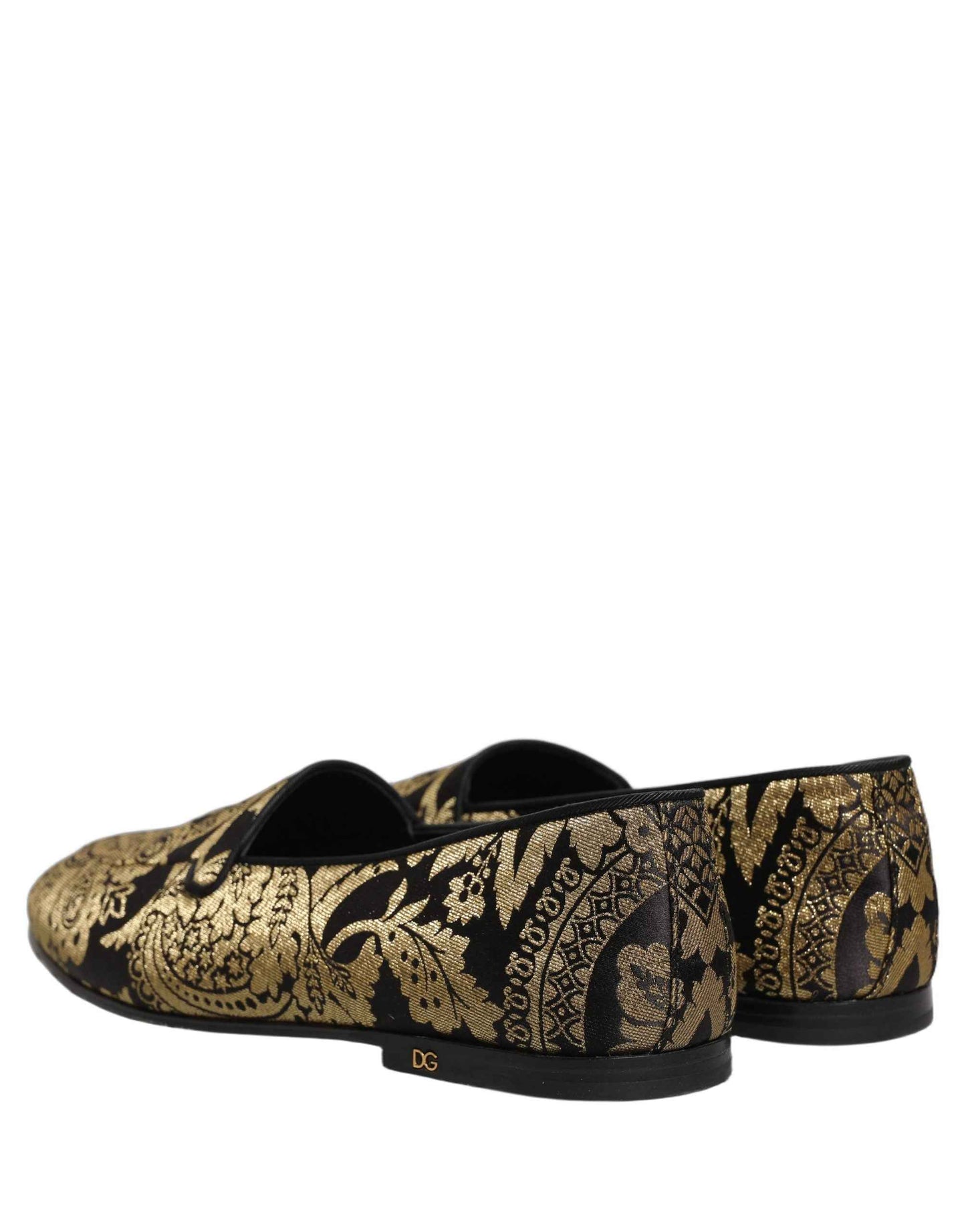 Gold Jacquard Leather Slip On Loafers Shoes