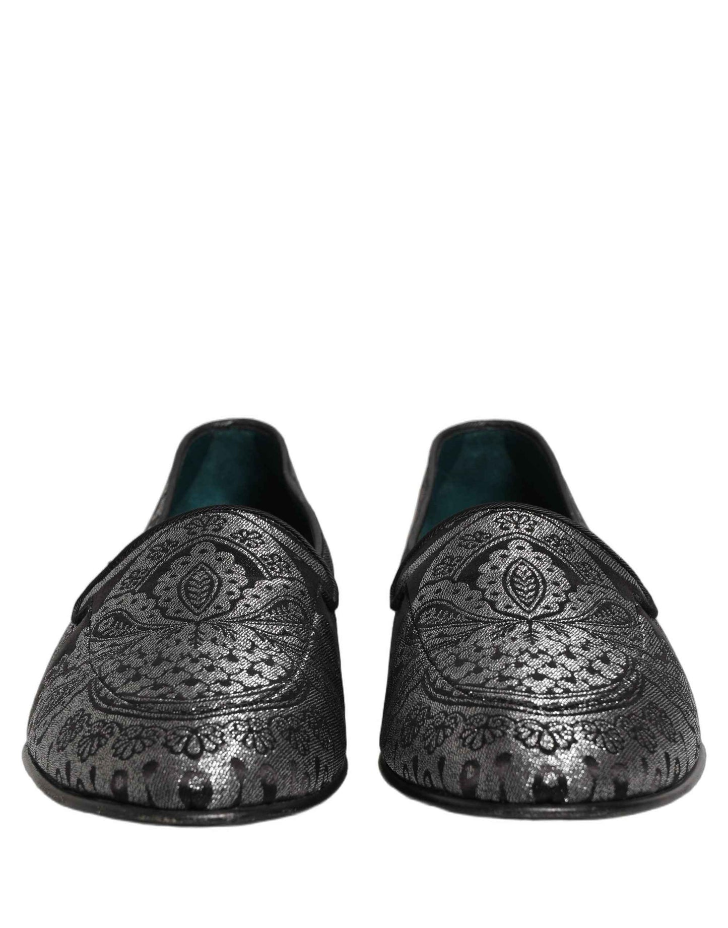 Silver Jacquard Leather Slip On Loafers Shoes