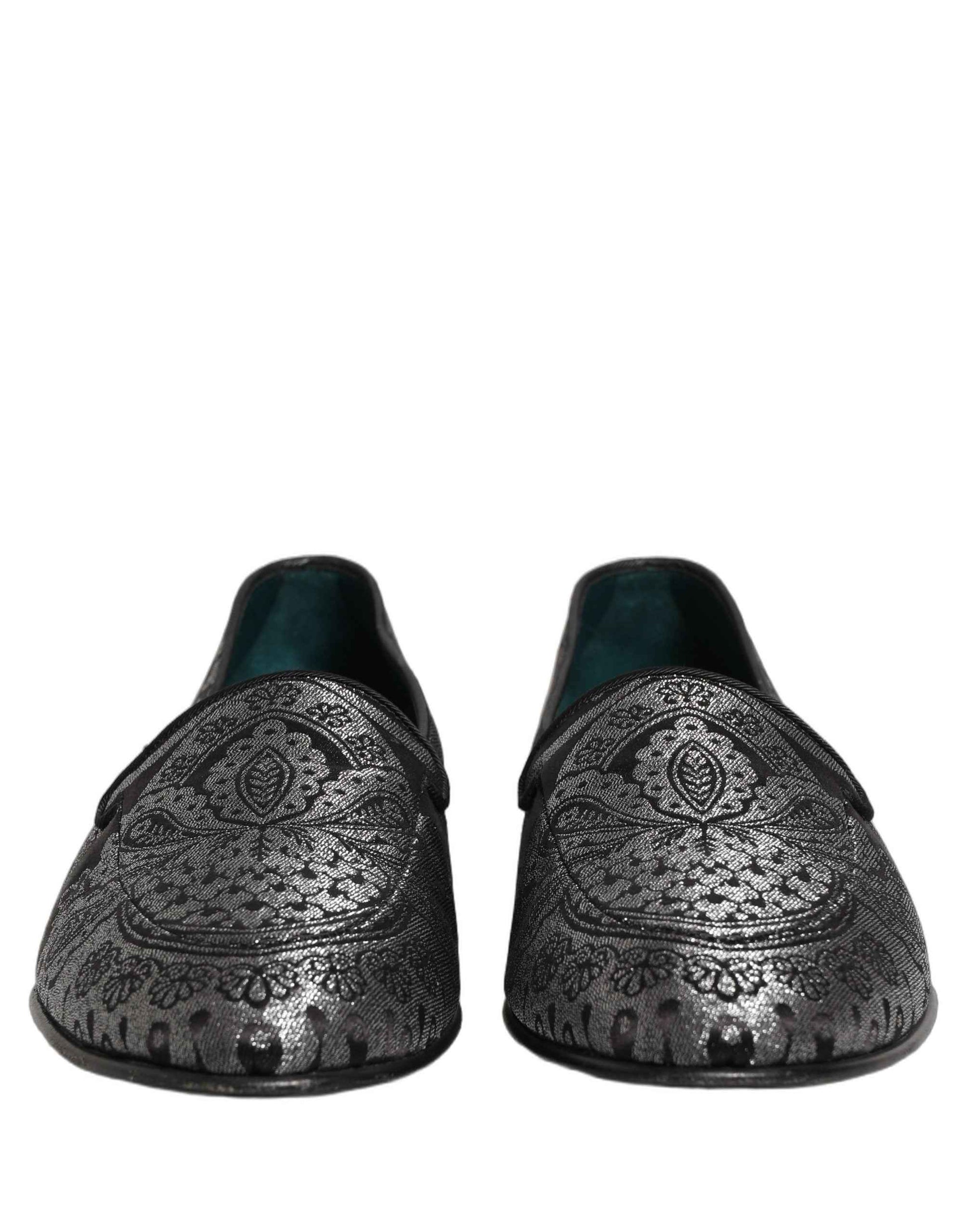Silver Jacquard Leather Slip On Loafers Shoes