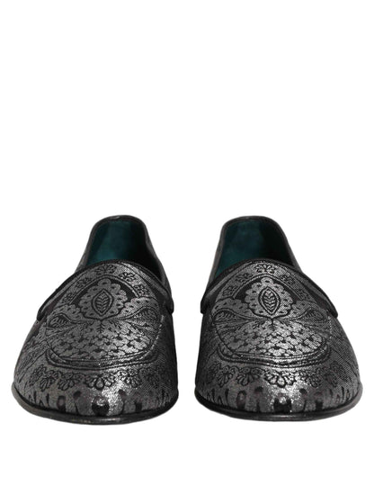 Silver Jacquard Leather Slip On Loafers Shoes