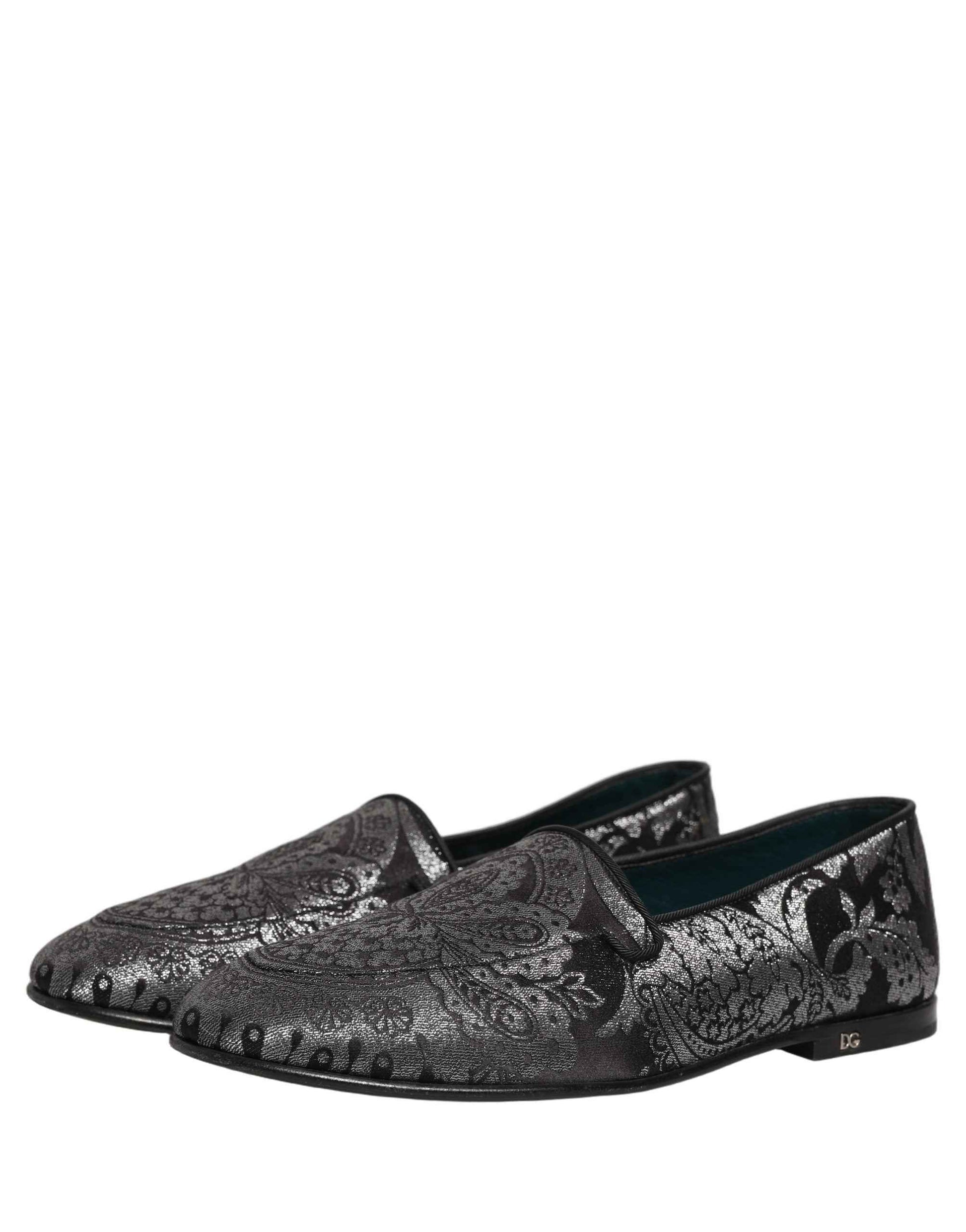 Silver Jacquard Leather Slip On Loafers Shoes