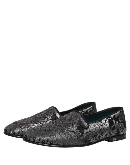 Silver Jacquard Leather Slip On Loafers Shoes