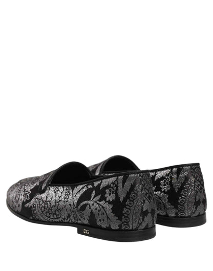 Silver Jacquard Leather Slip On Loafers Shoes