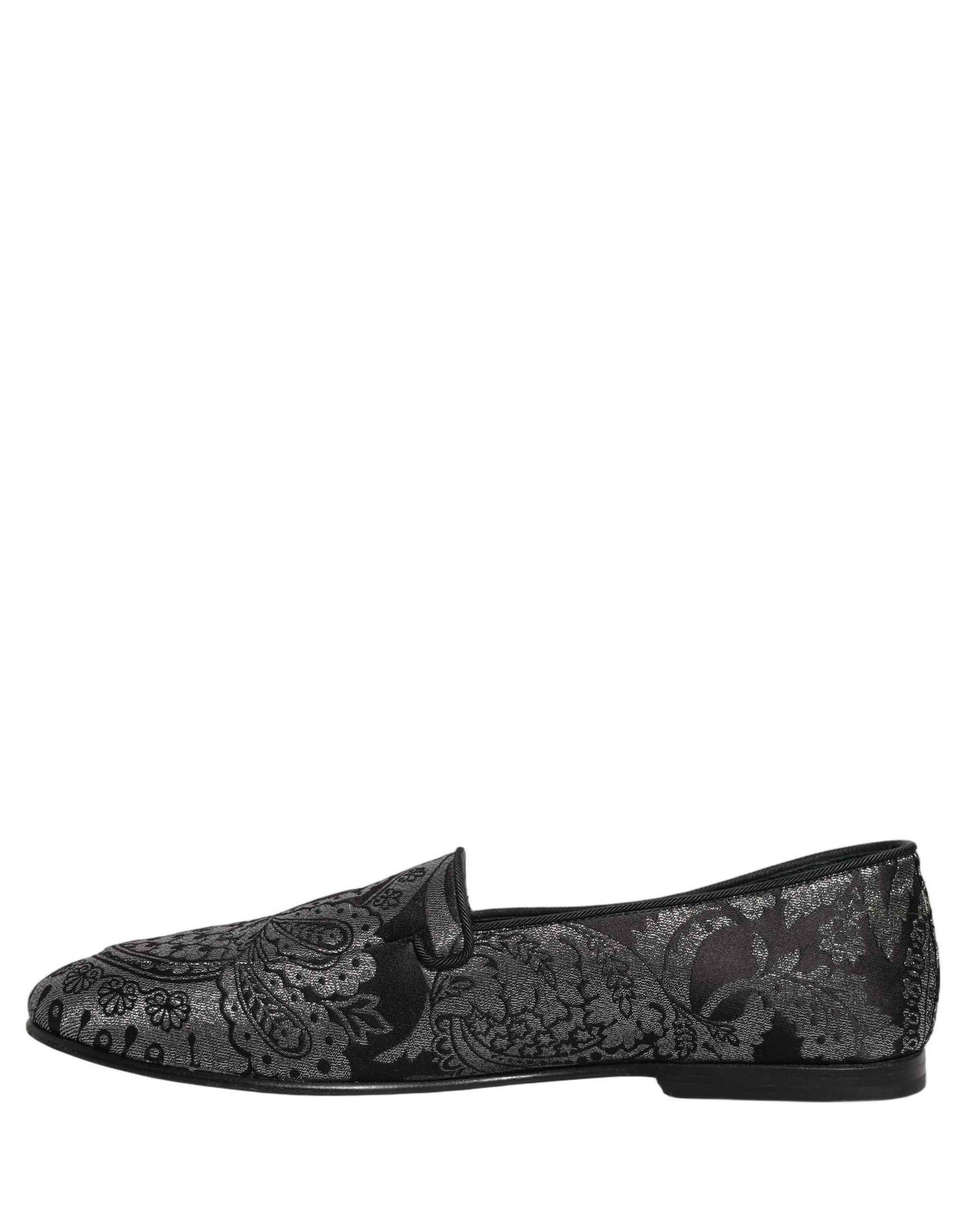 Silver Jacquard Leather Slip On Loafers Shoes