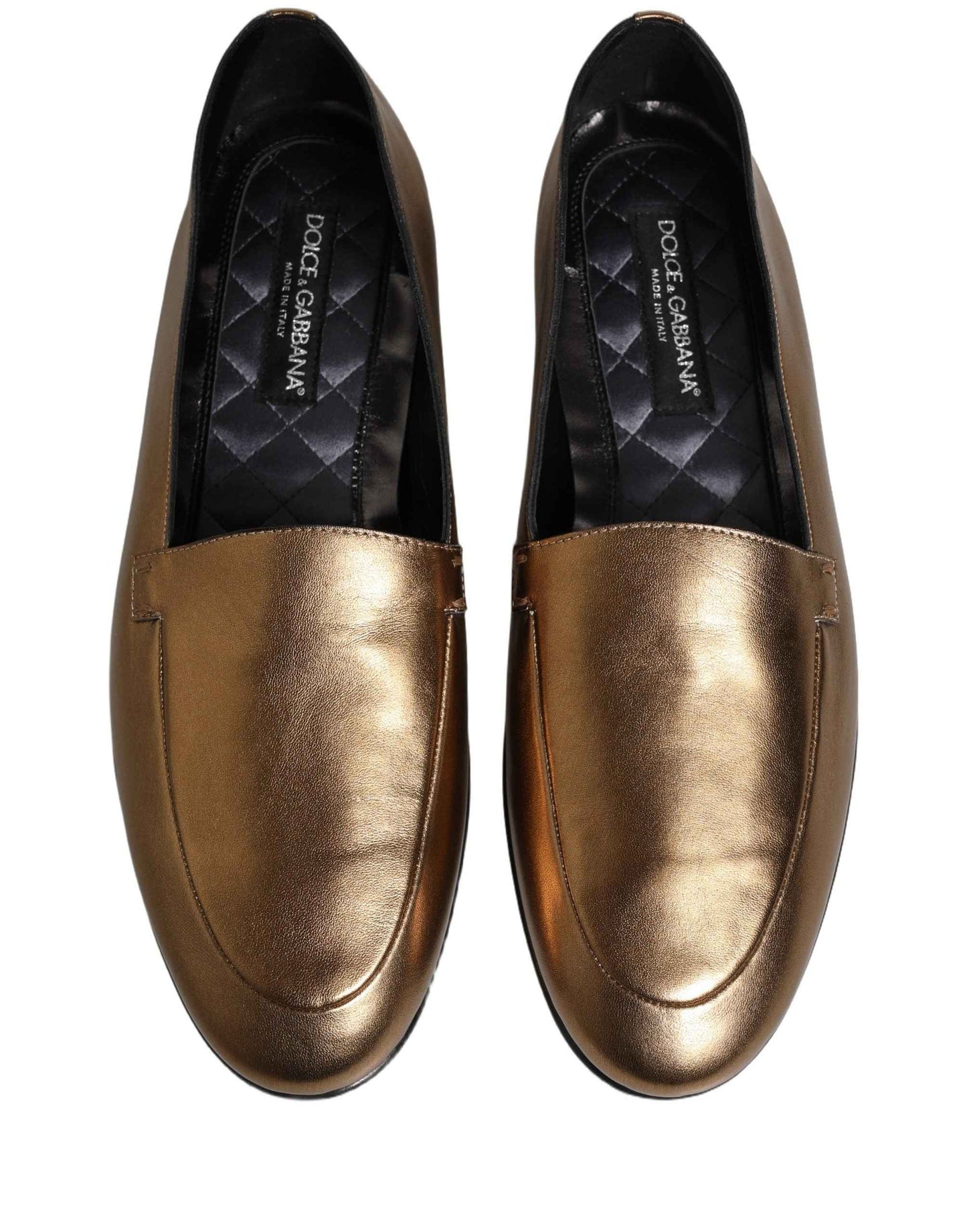 Gold Leather DG Logo Slip On Men Loafers Shoes