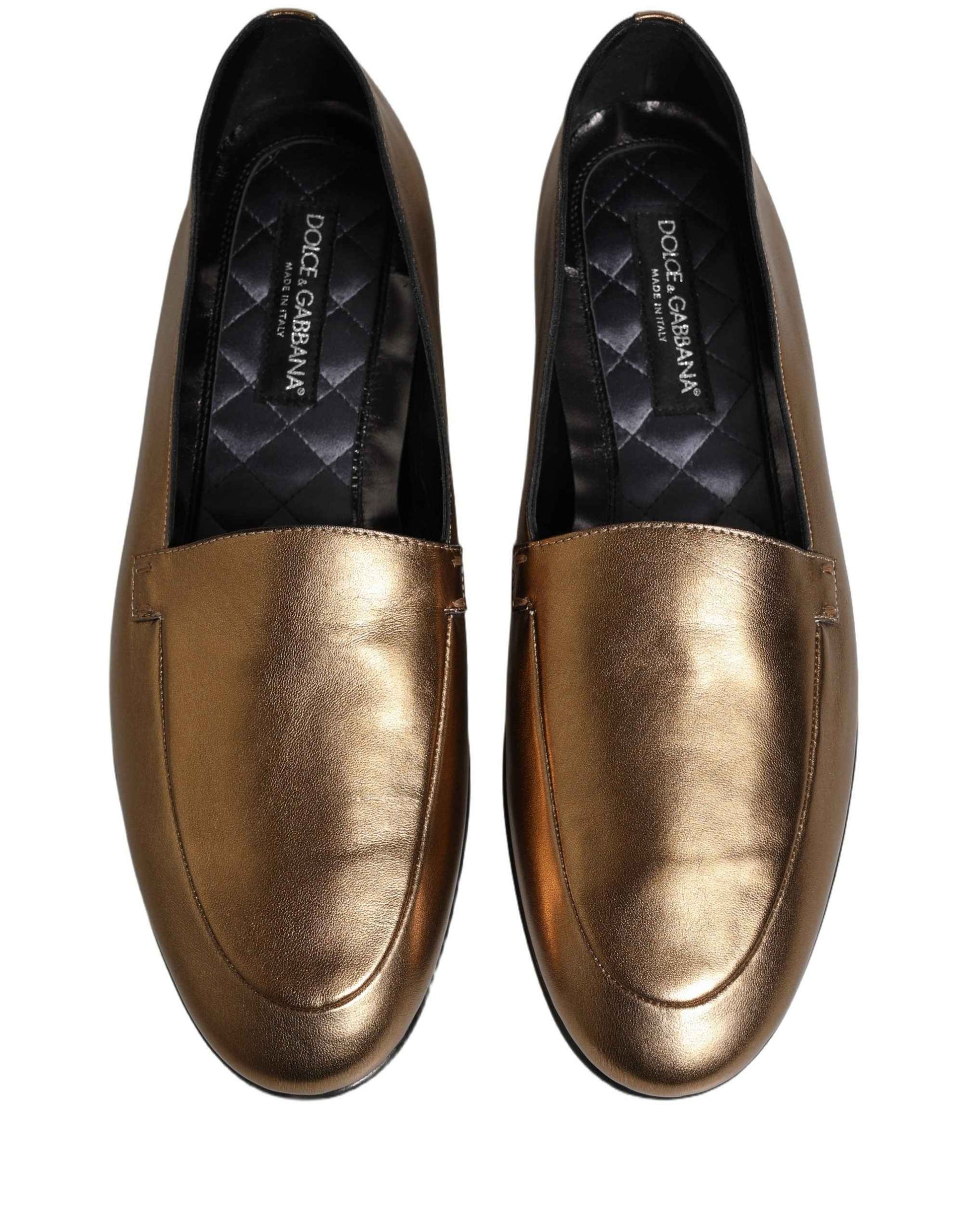 Gold Leather DG Logo Slip On Men Loafers Shoes