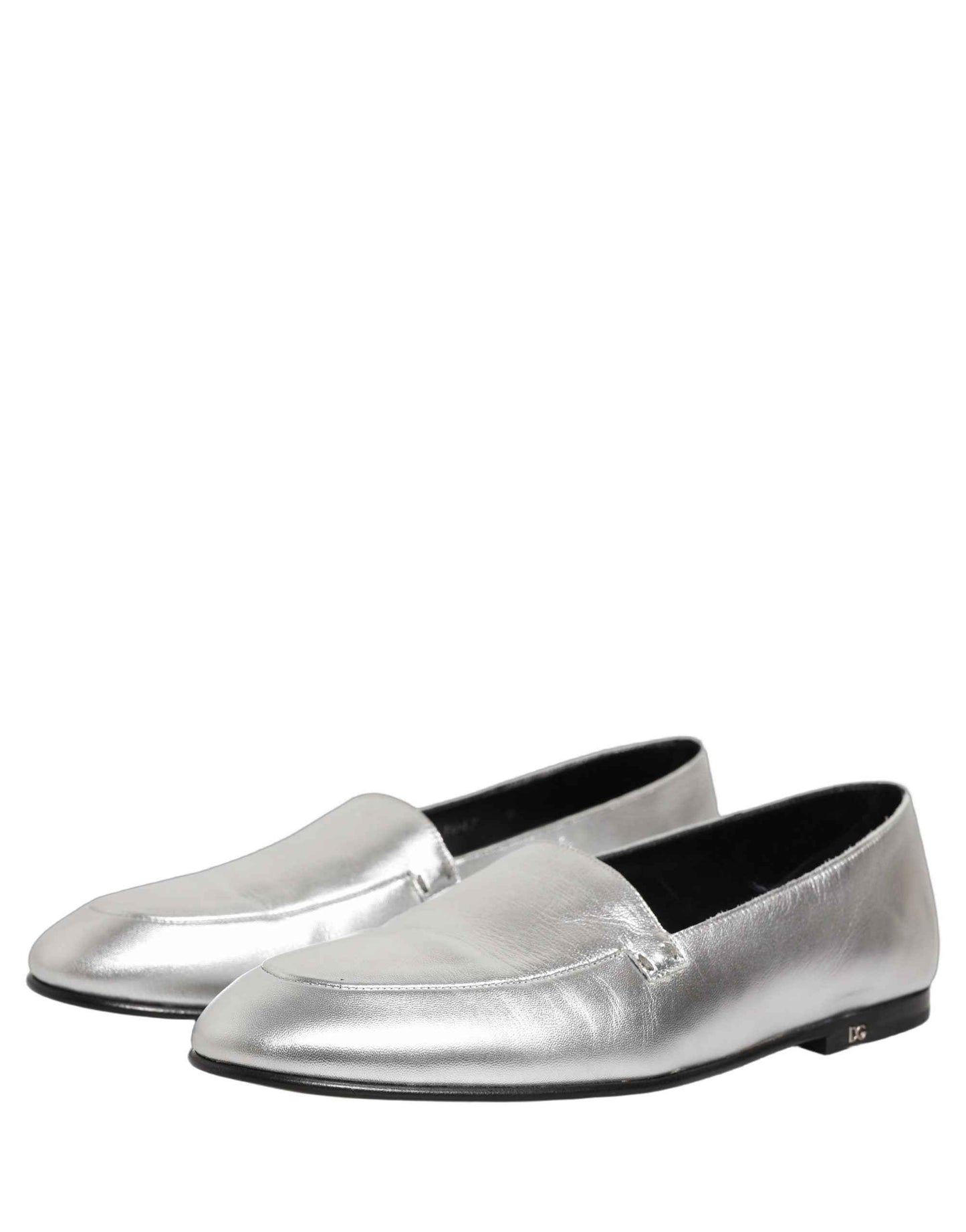 Silver Leather DG Logo Slip On Loafers Shoes