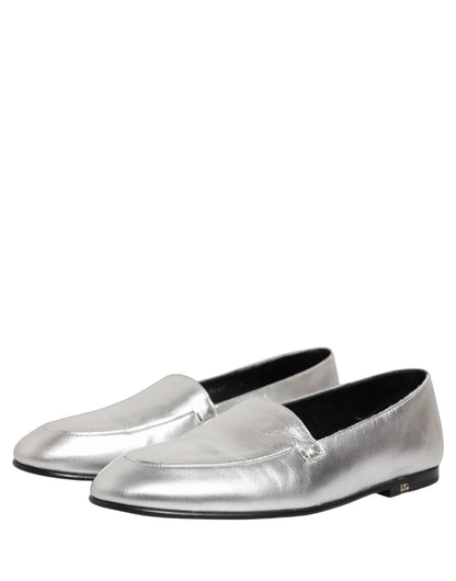 Silver Leather DG Logo Slip On Loafers Shoes