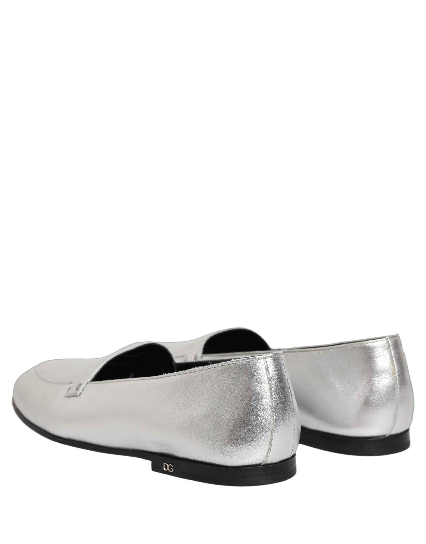 Silver Leather DG Logo Slip On Loafers Shoes