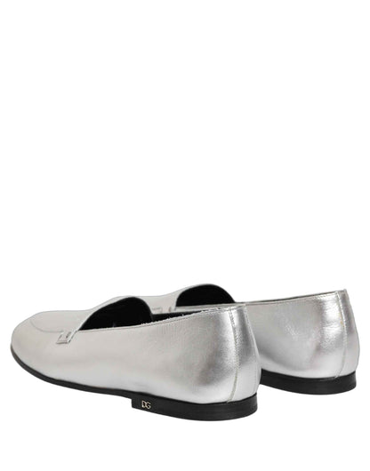 Silver Leather DG Logo Slip On Loafers Shoes