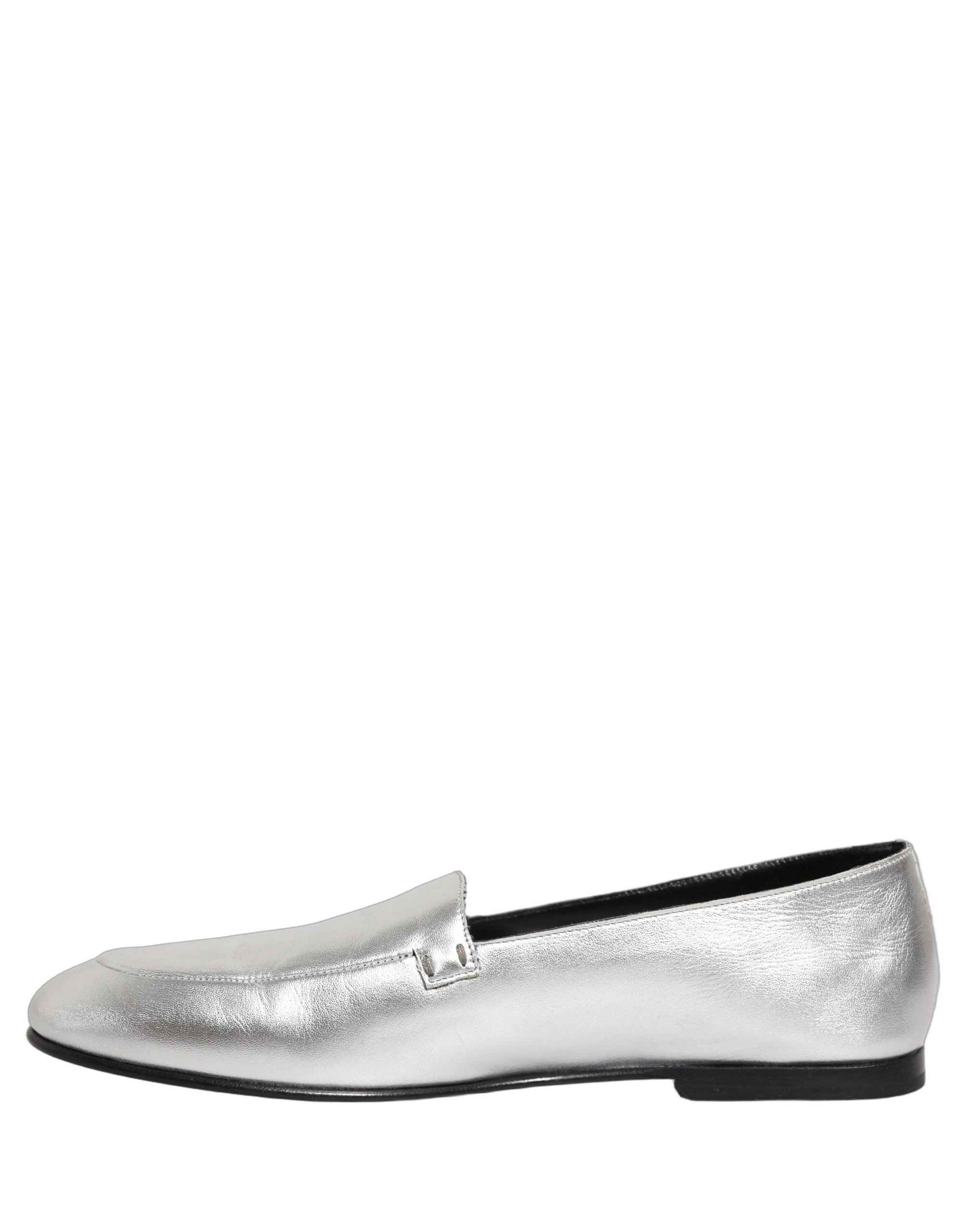 Silver Leather DG Logo Slip On Loafers Shoes