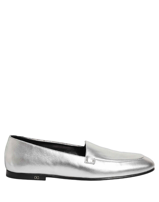 Silver Leather DG Logo Slip On Loafers Shoes
