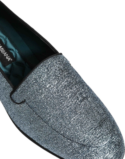 Blue Glitter Lurex DG Logo Dress Loafers Shoes