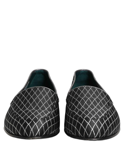Black Velvet Diamond Stitched Loafers Shoes