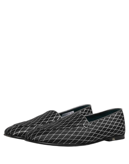 Black Velvet Diamond Stitched Loafers Shoes
