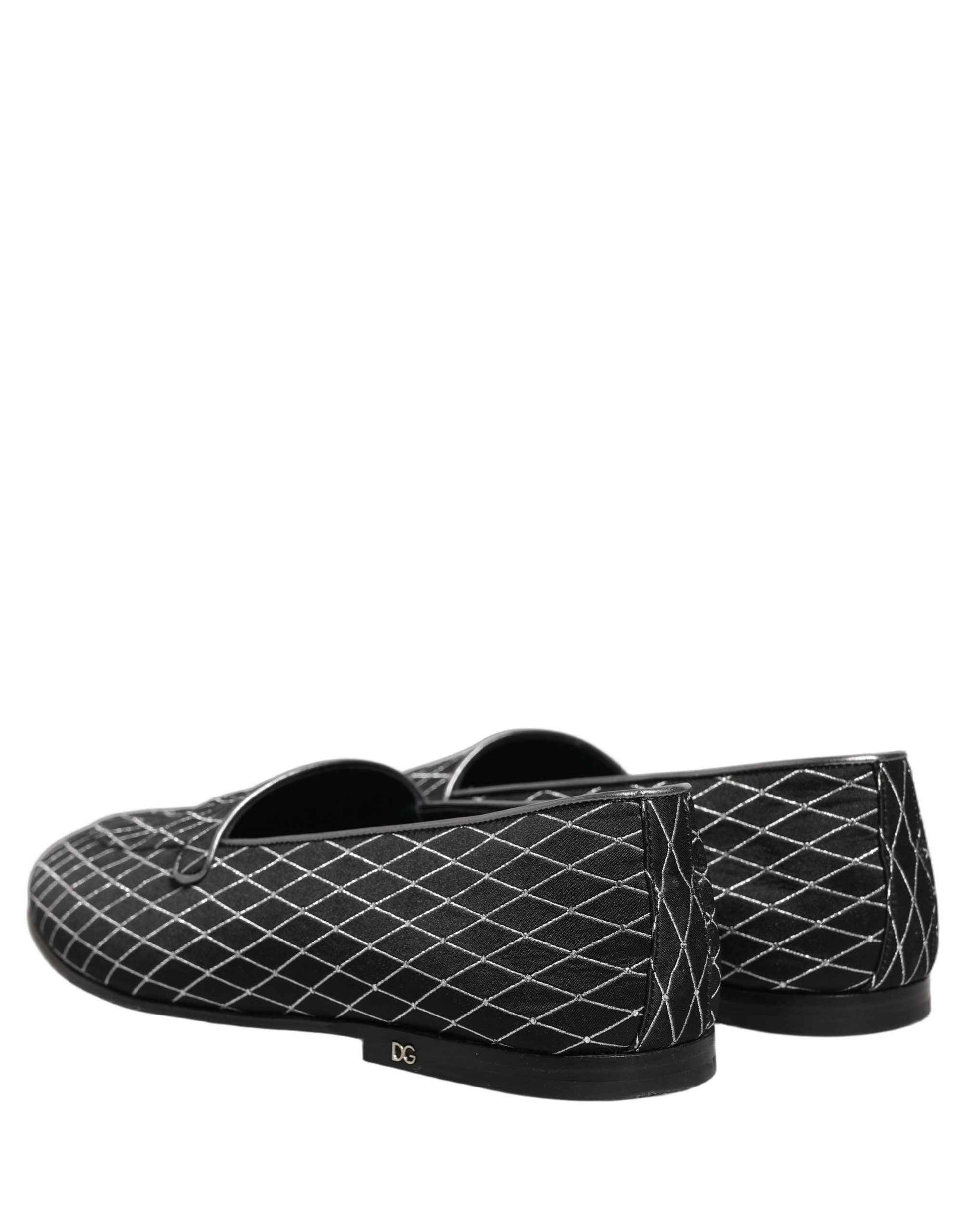 Black Velvet Diamond Stitched Loafers Shoes