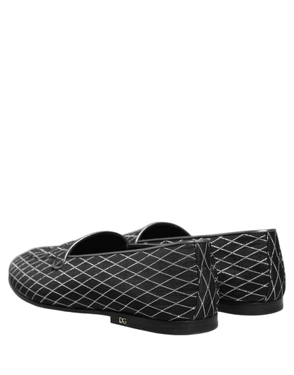 Black Velvet Diamond Stitched Loafers Shoes