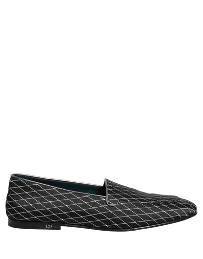 Black Velvet Diamond Stitched Loafers Shoes