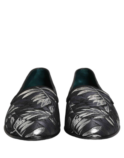Black Leaf Embroidery Dress Men Loafers Shoes