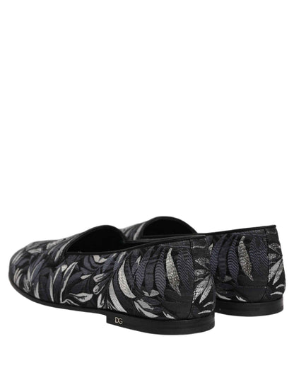 Black Leaf Embroidery Dress Men Loafers Shoes