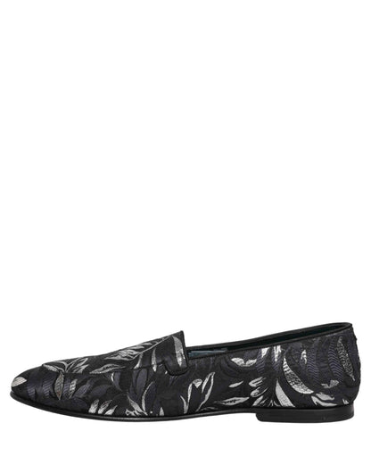 Black Leaf Embroidery Dress Men Loafers Shoes