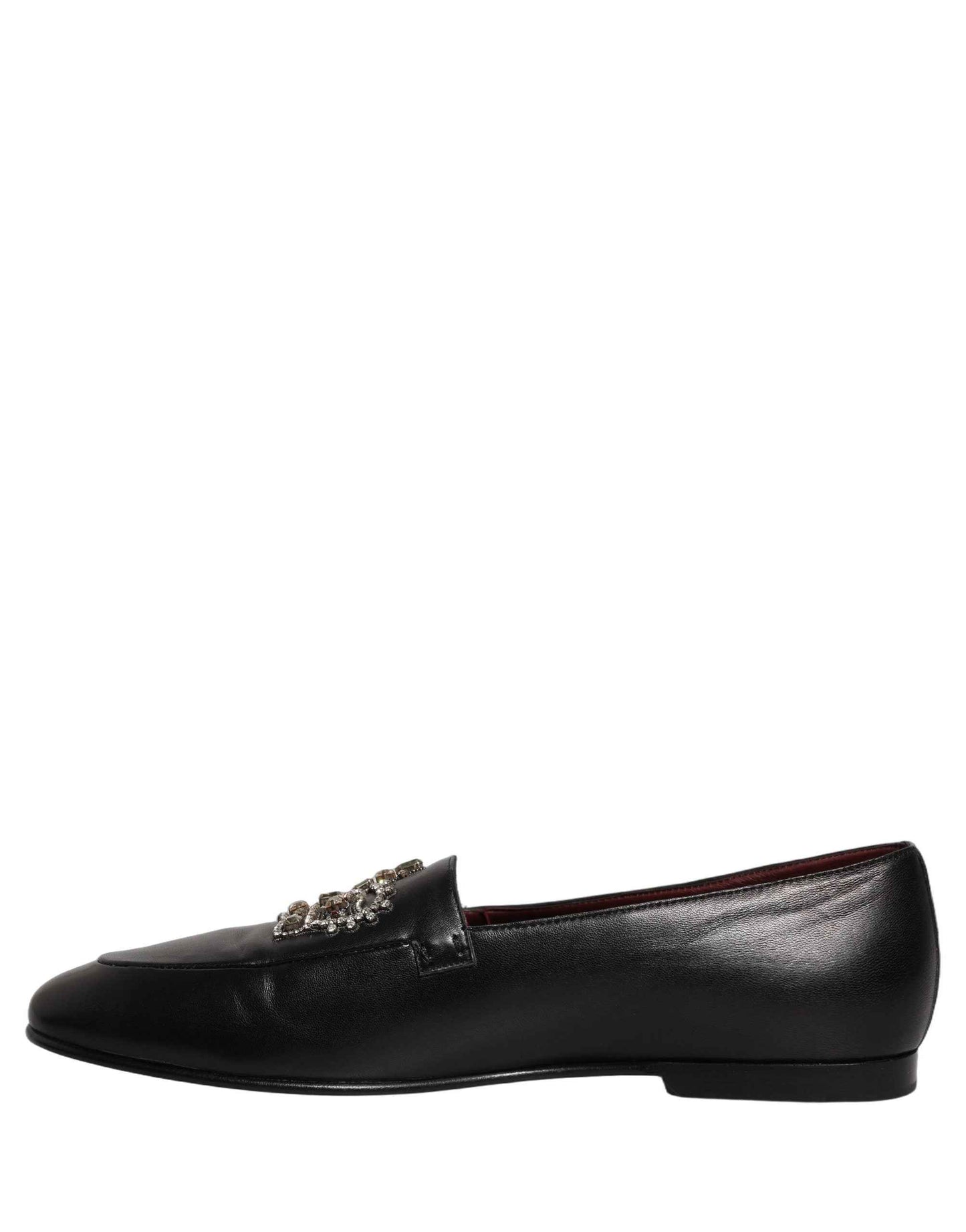 Black Leather Crown Embellished Loafers Shoes