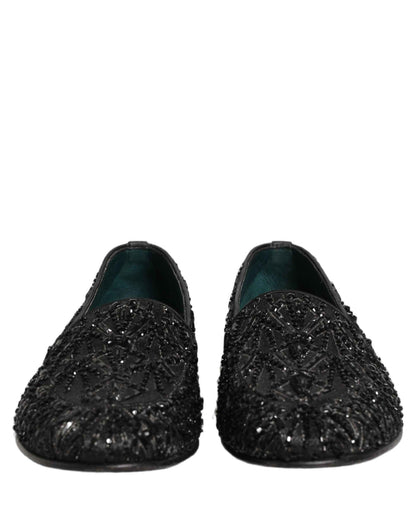 Black Velvet Embroidered Dress Loafers Shoes