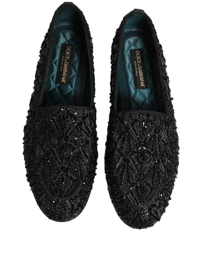 Black Velvet Embroidered Dress Loafers Shoes