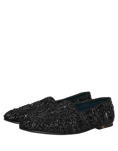 Black Velvet Embroidered Dress Loafers Shoes
