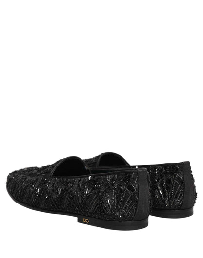 Black Velvet Embroidered Dress Loafers Shoes