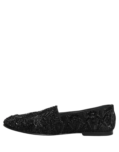 Black Velvet Embroidered Dress Loafers Shoes