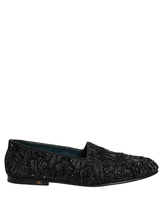 Black Velvet Embroidered Dress Loafers Shoes