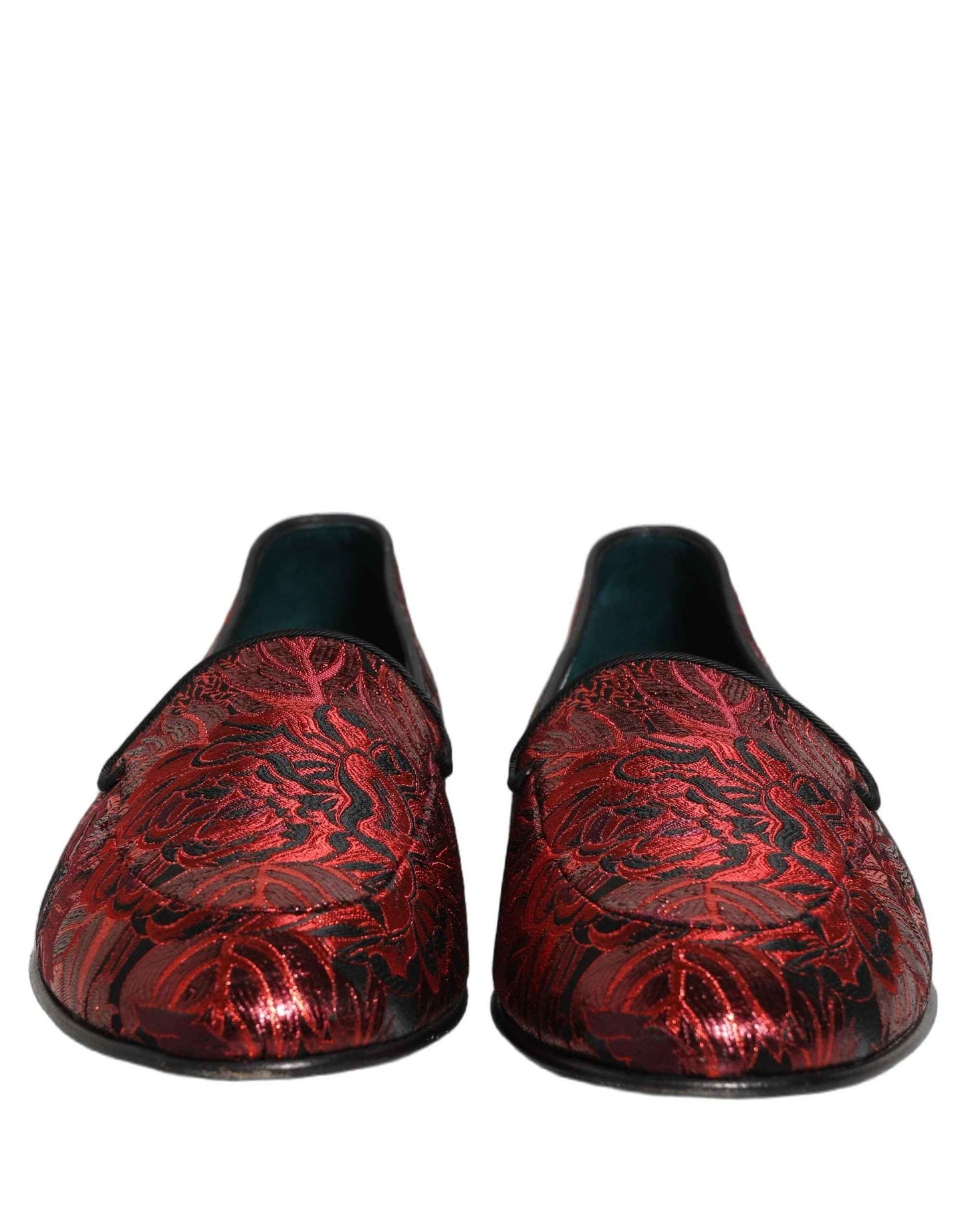 Red Floral Jacquard Slip On Loafers Shoes