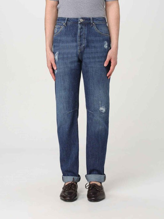 Blue Denim Straight-Leg Jeans