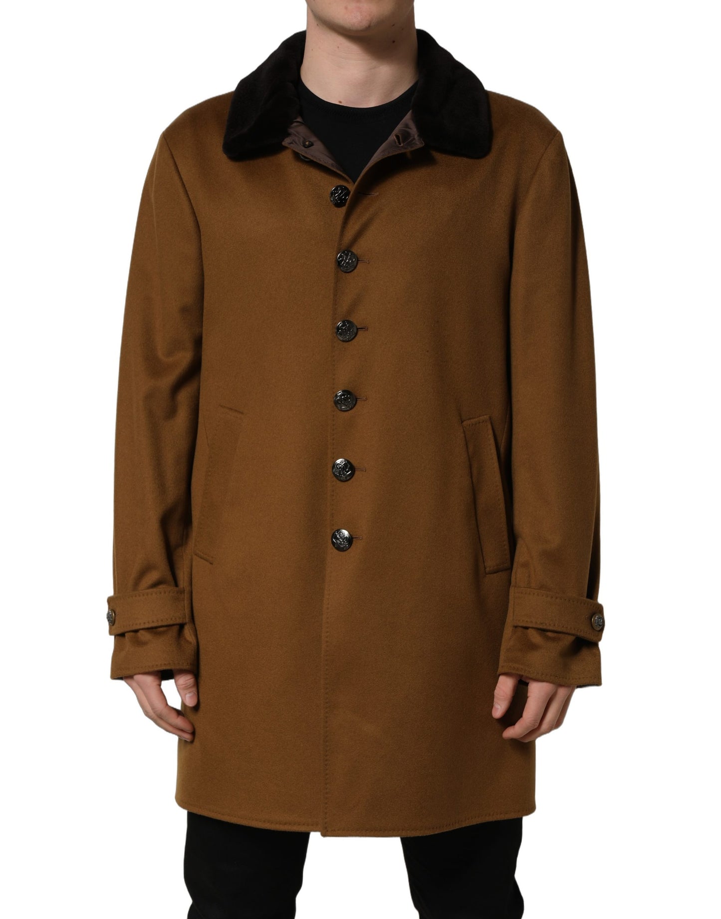 Brown Cashmere Mink Fur Men Overcoat Jacket