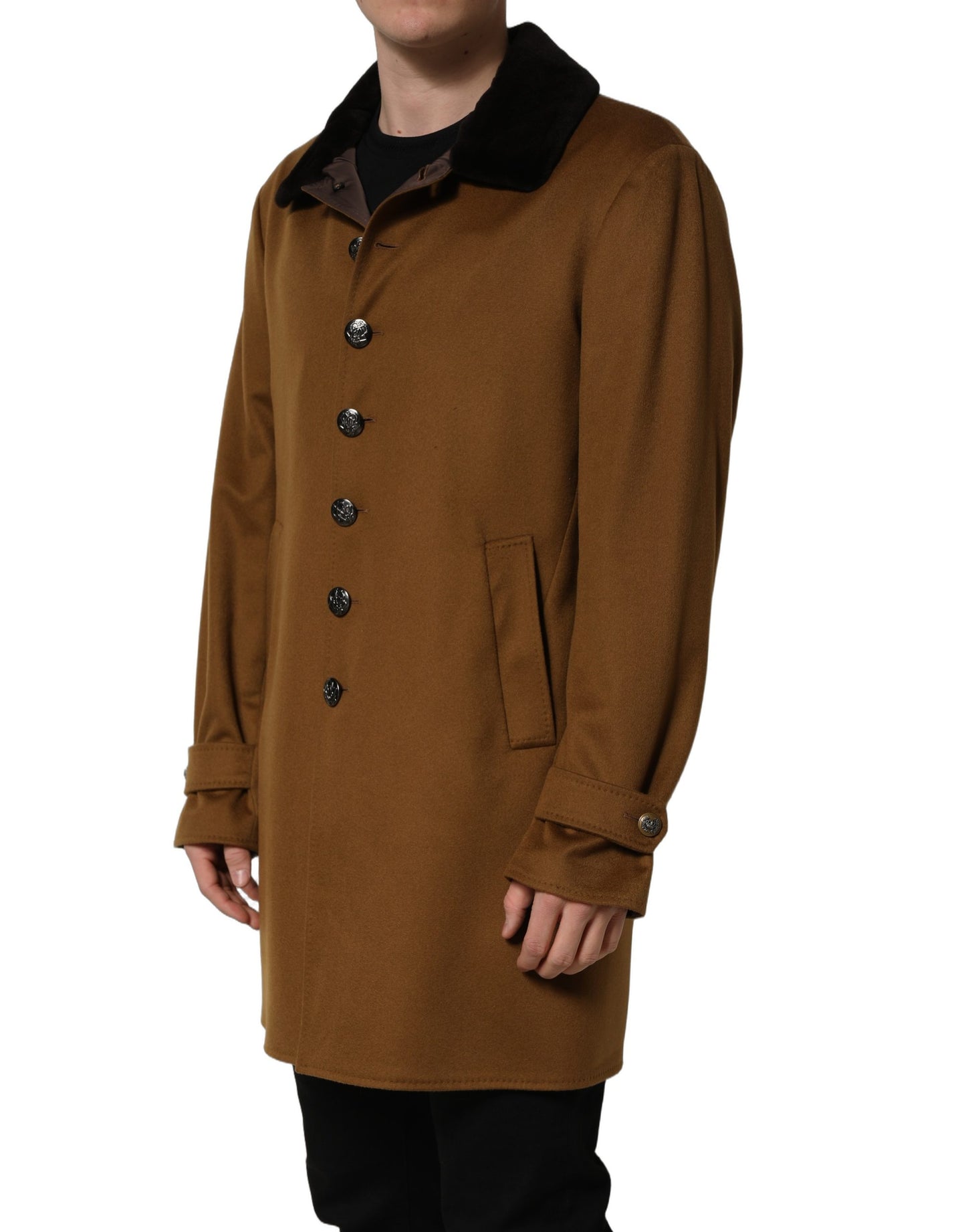 Brown Cashmere Mink Fur Men Overcoat Jacket