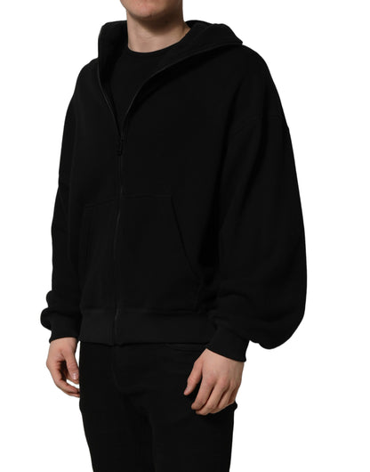 Black Cotton Men Hooded FullZip Bomber Jacket