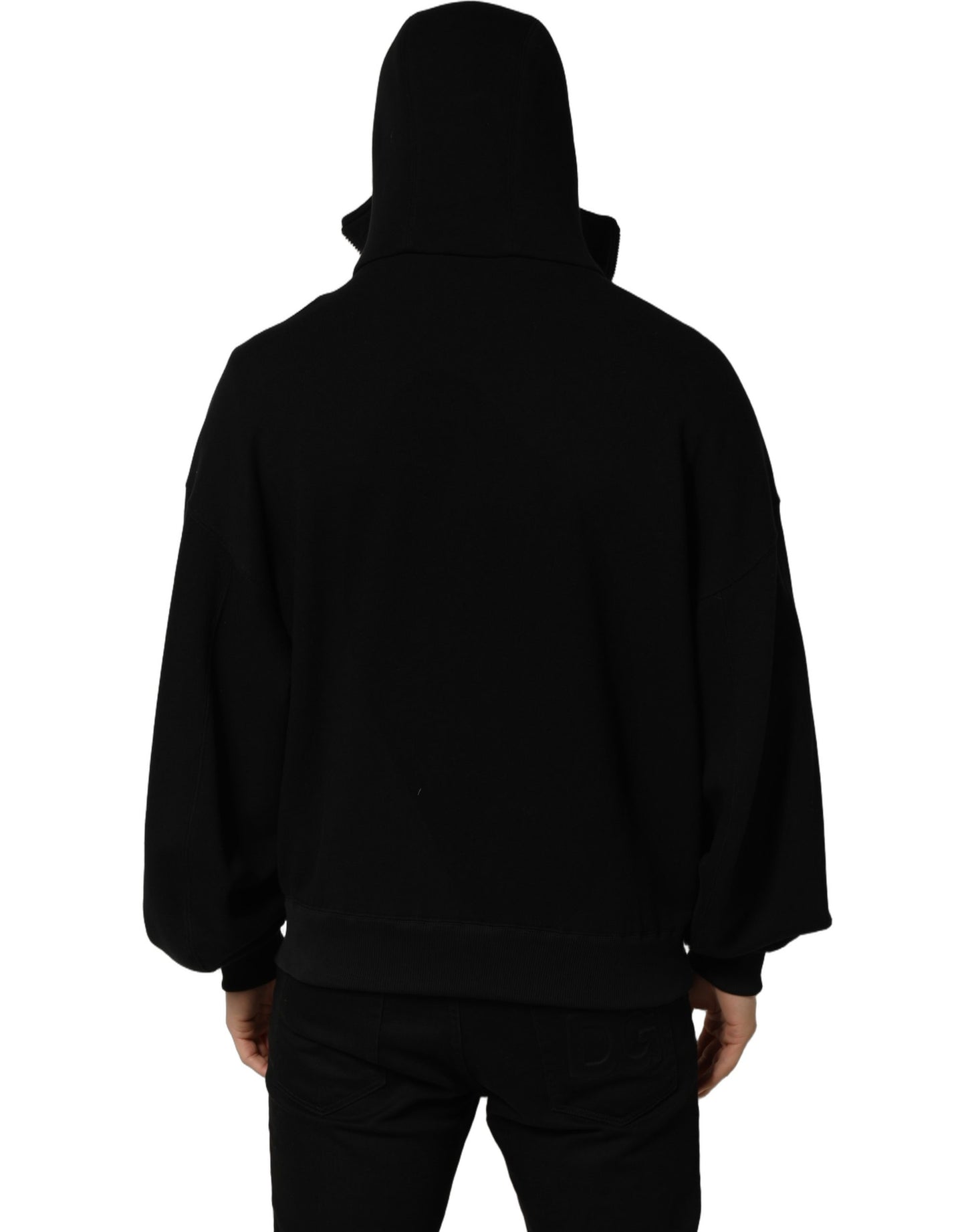Black Cotton Men Hooded FullZip Bomber Jacket
