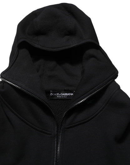 Black Cotton Men Hooded FullZip Bomber Jacket