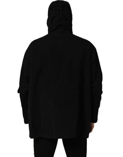 Black Nylon Men Hooded Windbreaker Jacket