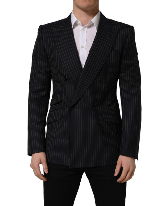 Black Stripes Wool Double Breasted Jacket