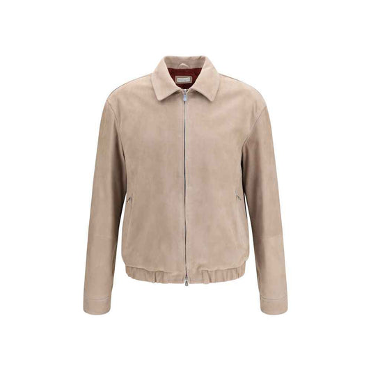 Beige Calf Leather Bos Taurus Leather Jacket