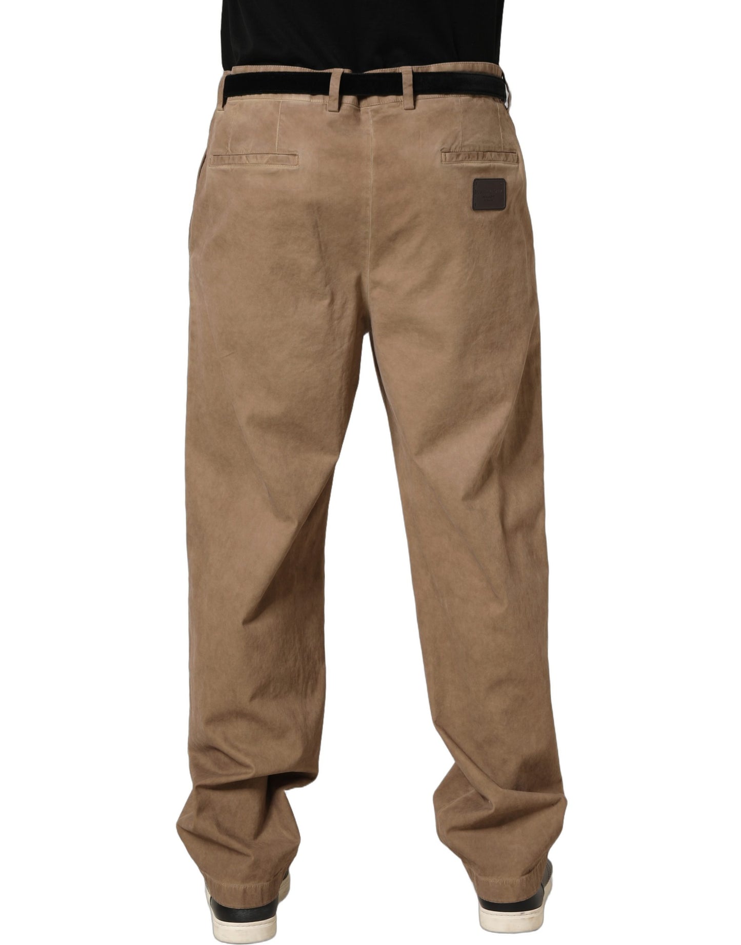 Beige Cotton Straight Leg Men Trouser Pants